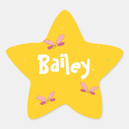 Gelukkige Magische Sprookjesvleugels en Gele Spark Ster Sticker (Voorkant)