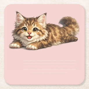 Gelukkige Maine Coon Kat Knus Ontwerp Met Positiev Kartonnen Onderzetters