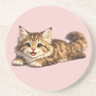 Gelukkige Maine Coon Kat Knus Ontwerp Met Positiev Zandsteen Onderzetter