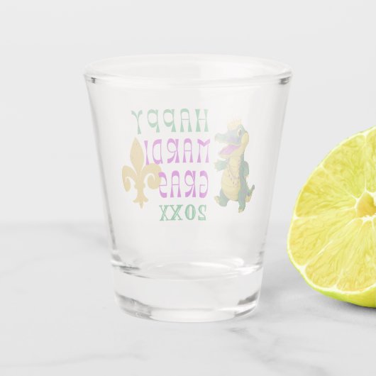 Gelukkige Mardi Gras Gator King Shot Glas (Achterkant)