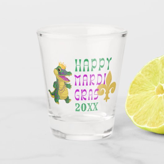 Gelukkige Mardi Gras Gator King Shot Glas (Voorkant)