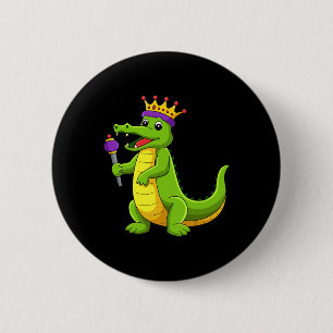 Gelukkige Mardi Gras Koning Krokodil Grappige Mard Ronde Button 5,7 Cm