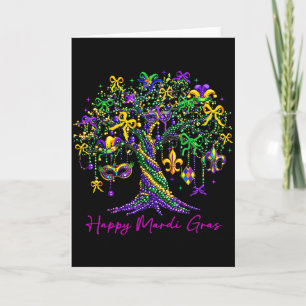 Gelukkige Mardi Gras Kralen Boom Carnaval Vrouwen Kaart