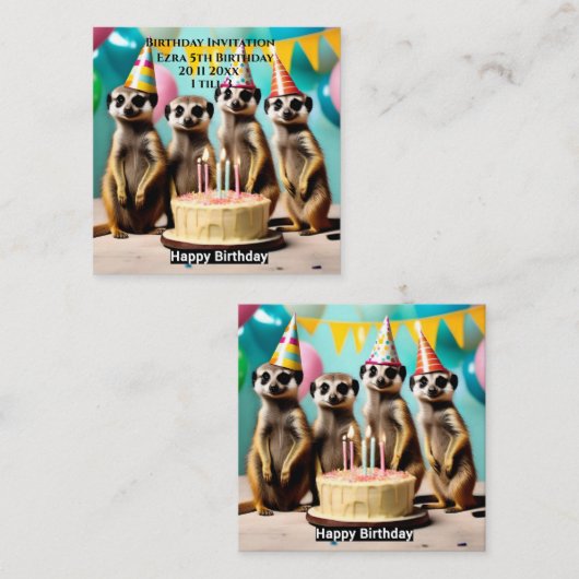 Gelukkige Meerkat Verjaardag, Uitnodiging van het  Informatiekaartje (Voorkant / Achterkant)