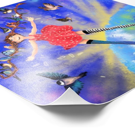 Gelukkige Meisje met Vogels Poster Print (Hoek)