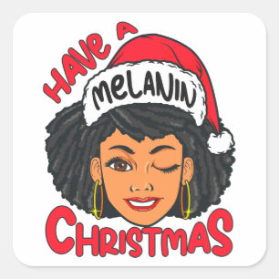 Gelukkige Melanine Kerstmis Merry X-mas Zwart Sist Vierkante Sticker