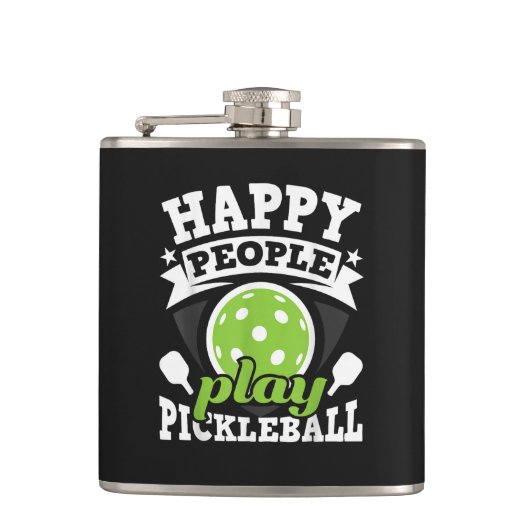 Gelukkige Mensen Spelen Pickleball - Paddleball Sp Heupfles (Voorkant)