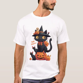 Gelukkige Meoween Katten Schattige Halloween T-shirt