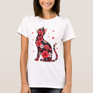 Gelukkige Meowentine's Day Bloemrijke Kat Valentij T-shirt