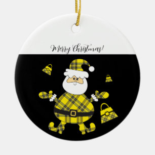 Gelukkige mode gele tartan kerstman keramisch ornament