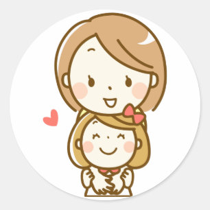 Gelukkige moeder en dochter Hugging, ouder, liefde Ronde Sticker