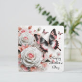 Gelukkige Moeder Rozen en Vlinders Feestdagenkaart (Staand voorkant)