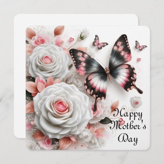 Gelukkige Moeder Rozen en Vlinders Feestdagenkaart (Voorkant / Achterkant)