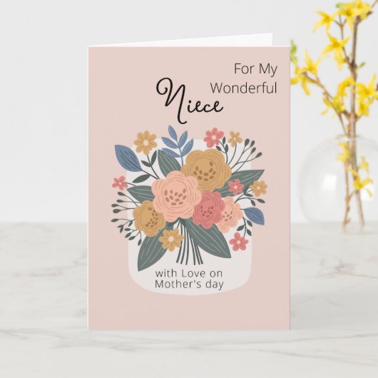Gelukkige Moederdag aan mijn nichtje bloemboeket Kaart (Gele Bloem)