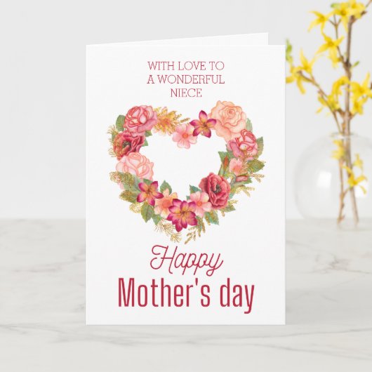Gelukkige Moederdag aan mijn nichtje hart bloemen Kaart (Gele Bloem)