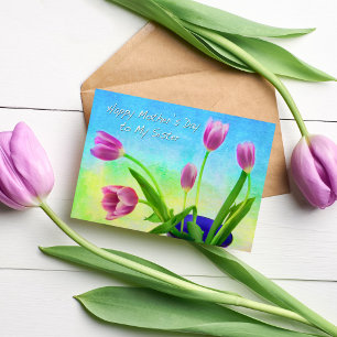 Gelukkige Moederdag aan mijn zus Paarse Tulpen Kaa Kaart