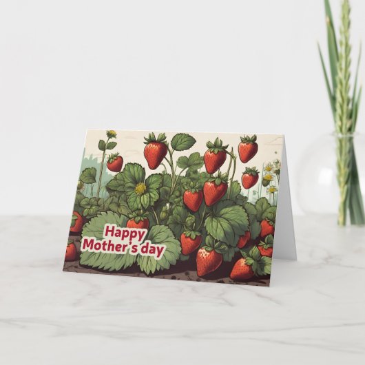 Gelukkige Moederdag Aardbeien in de Tuin Feestdagen Kaart (Voorkant)