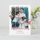 Gelukkige Moederdag Aquarel Bloem Foto Kaart (Staand voorkant)