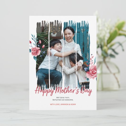 Gelukkige Moederdag Aquarel Bloem Foto Kaart (Staand voorkant)