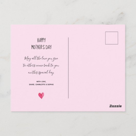 "Gelukkige Moederdag" Aquarel Bloem Hart   Briefkaart (Achterkant)