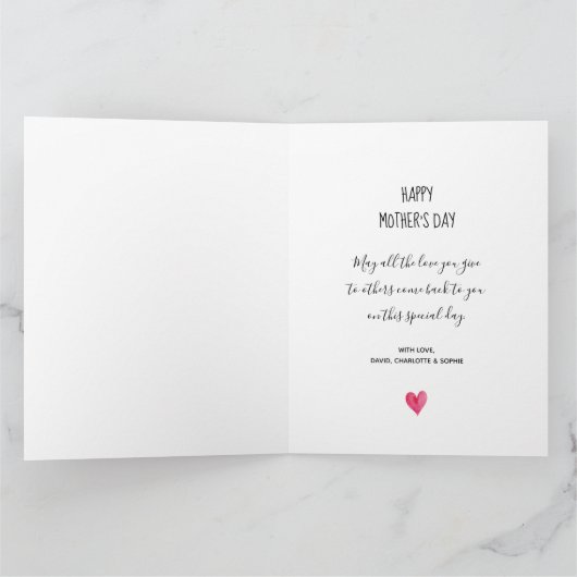 "Gelukkige Moederdag" Aquarel Bloem Hart  Kaart (Binnen)