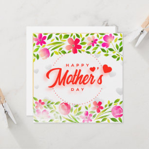 Gelukkige Moederdag Aquarel Roze Bloemen & Harten Kaart