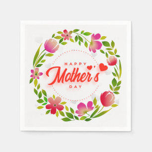 Gelukkige Moederdag Aquarel Roze Bloemen & Harten Servet