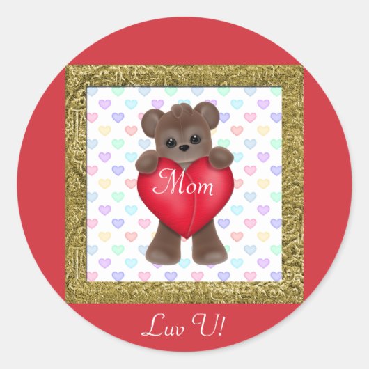 Gelukkige Moederdag Beren Ronde Sticker (Voorkant)