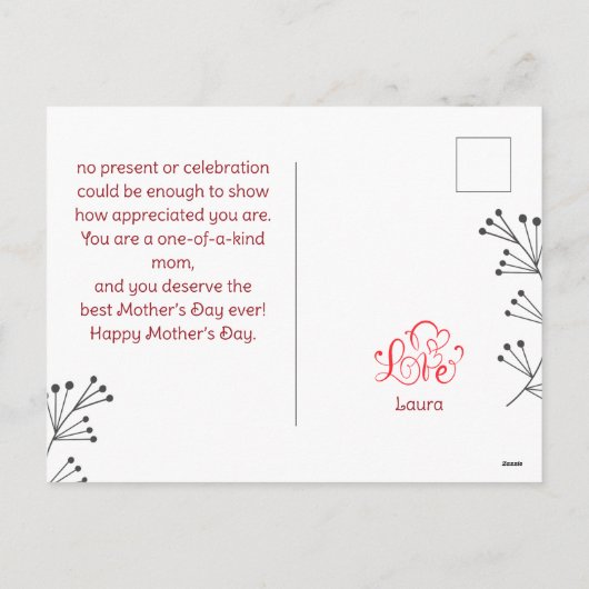 Gelukkige Moederdag bloem, mama en baby foto Feestdagenkaart (Achterkant)