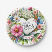 Gelukkige Moederdag Bloemen Harten Papieren Bordje (Voorkant)