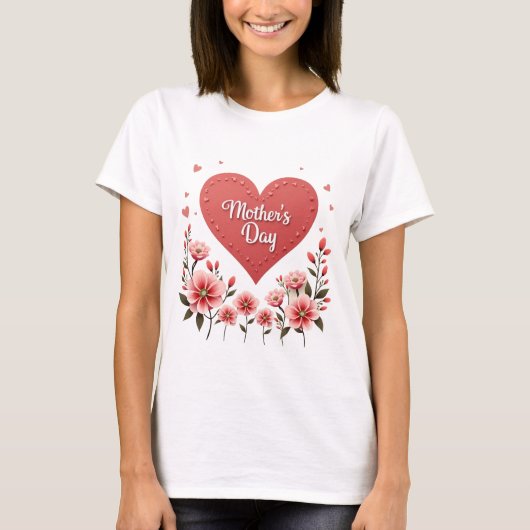 Gelukkige Moederdag Bloemhart T-shirt (Voorkant)