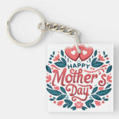 Gelukkige Moederdag - Botanisch Hart & Schrift Sleutelhanger (Voorkant)