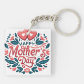Gelukkige Moederdag - Botanisch Hart & Schrift Sleutelhanger (Achterkant)