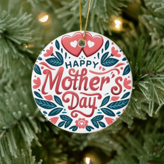 Gelukkige Moederdag - Botanisch Hart & Script Keramisch Ornament (Boom)