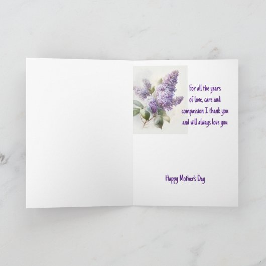 Gelukkige Moederdag Dank & Liefde u Lila Kaart (Binnen)