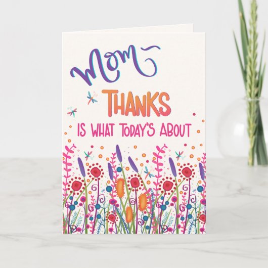 Gelukkige Moederdag Dank u Wildbloemen Plezier Kaart (Voorkant)