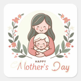 Gelukkige Moederdag - Een Moeders Omhelzing Bloeme Vierkante Sticker