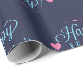 Gelukkige moederdag Elegant Typografie Blauw en Ro Cadeaupapier (Rol Hoek)