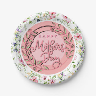 Gelukkige Moederdag Elegante Moderne Roze Bloemen Papieren Bordje