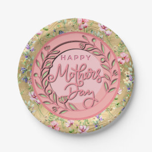 Gelukkige Moederdag Elegante Moderne Roze Bloemen Papieren Bordje