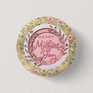 Gelukkige Moederdag Elegante Moderne Roze Bloemen Ronde Button 3,2 Cm