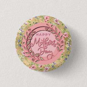 Gelukkige Moederdag Elegante Moderne Roze Bloemen Ronde Button 3,2 Cm