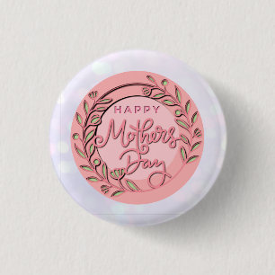 Gelukkige Moederdag Elegante Moderne Roze Bloemen Ronde Button 3,2 Cm