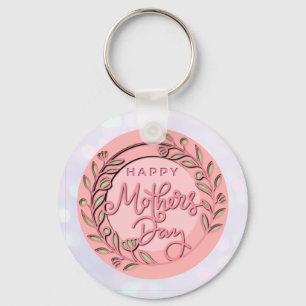 Gelukkige Moederdag Elegante Moderne Roze Bloemen Sleutelhanger