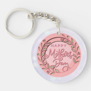 Gelukkige Moederdag Elegante Moderne Roze Bloemen Sleutelhanger