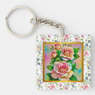 Gelukkige Moederdag Elegante Waterverf Roos Kaart Sleutelhanger
