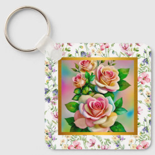 Gelukkige Moederdag Elegante Waterverf Roos Kaart Sleutelhanger