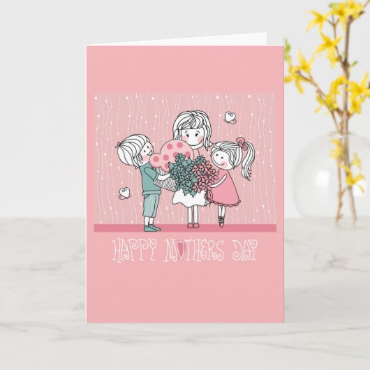 Gelukkige Moederdag en kinderen Kaart (Gele Bloem)