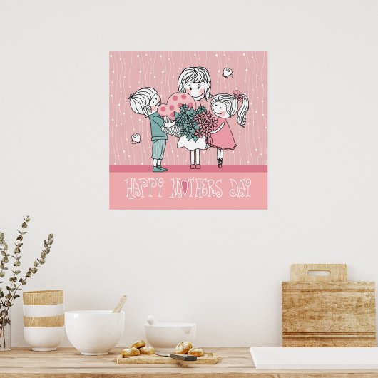 Gelukkige Moederdag en kinderen Poster (Keuken)