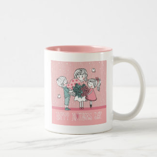 Gelukkige Moederdag en kinderen Tweekleurige Koffiemok